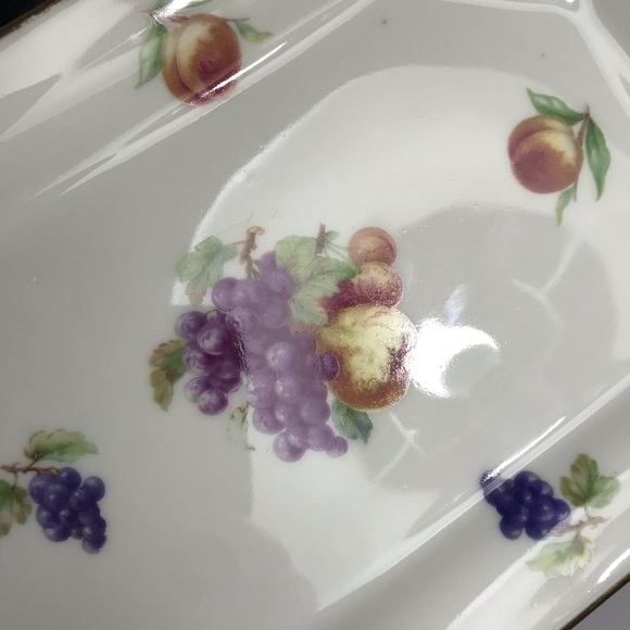 Lourlioux Le Faune Porcelain Serving Dish Long Rectangle Fruits Golden Trim - Picture 13 of 16